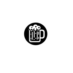 A simple graphic illustration of a beer mug with foam in a black circle