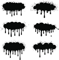 Vector art of set of six black graffiti spray paint drips