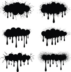 Vector art of set of six black graffiti spray paint drips