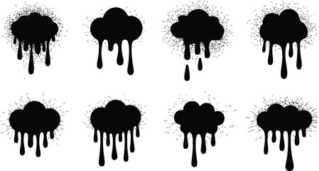 Vector art of set of eight black graffiti spray paint drips