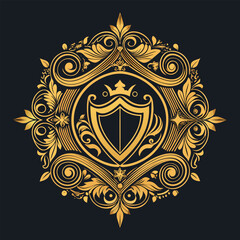 Golden floral vintage pattern ornament on black background