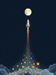 A rocket, moon, cryptocurrency, Bitcoin, launch, to the moon. 