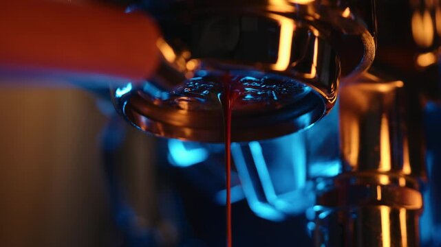 Slow motion pour espresso rom bottomless portafilter with neon light