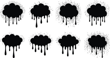 Vector art of set of eight black graffiti spray paint drips