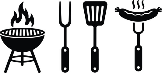 Vector art of barbecue grill with sausage and cooking tools