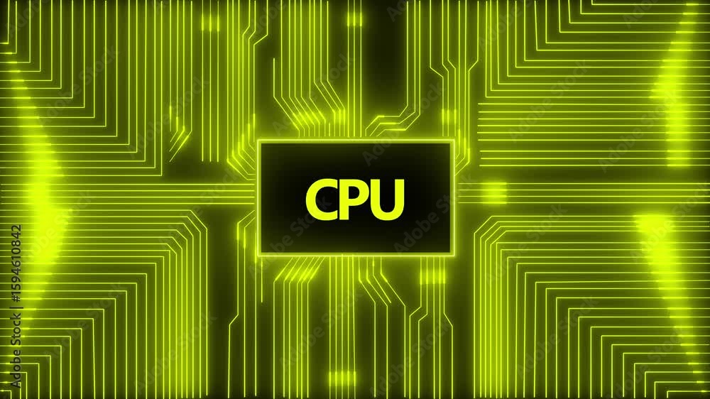 Aufkleber circuit board with moving electrons and central processing unit cpu. data flow on a motherboard. glo