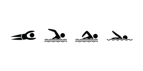 Vector art of swimmers in various strokes in water