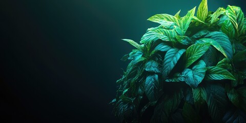 Lush, vibrant greenery in a dark, moody setting