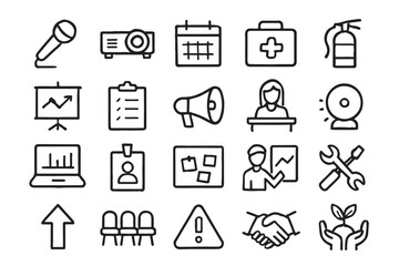 Fototapeta premium Collection of simple black line art icons for business and events