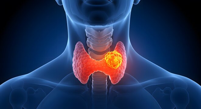 Human Thyroid Gland with Malignant Tumor Medical Illustration