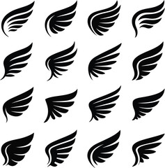 Vector art of collection of black wing icons on white background