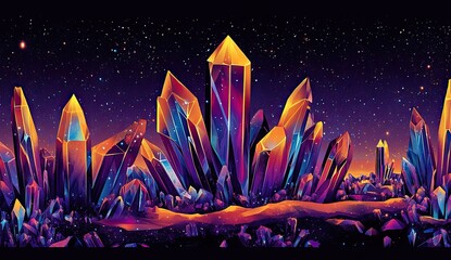 Cosmic crystal landscape under a starlit sky