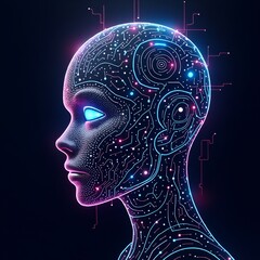 AI face glowing with digital circuit patterns
