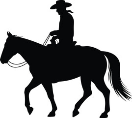 Vector art of cowboy silhouette riding a horse on white background