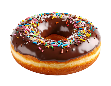 Double chocolate donut with colorful sugar sprinkles on transparent background - Powered by Adobe