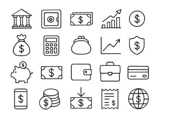 Fototapeta premium Hand drawn financial icons in grid finance money
