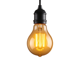 Hanging Light Bulb with Glow Effect, PNG Transparent