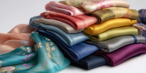 Colorful silk scarves stacked