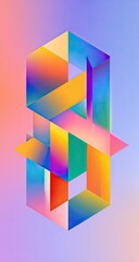 Abstract geometric design with vibrant, gradient-filled shapes.  Intertwined,  overlapping forms create a 3D illusion.  Soft, pastel-toned background