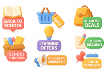 Colorful 3d back to school sale and educational promotions set