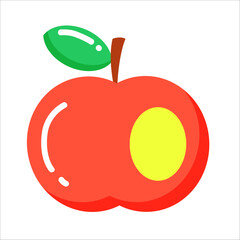 Bright flat illustration of a red apple with leaf on white background.