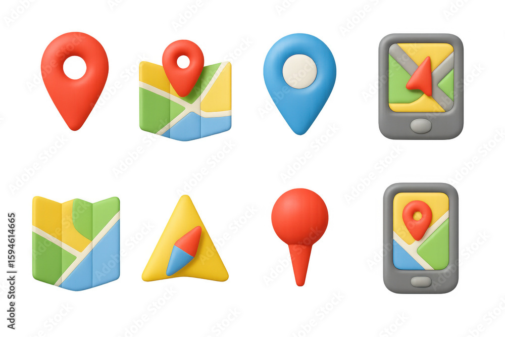 Poster colorful 3d map navigation icons for digital applications and interfaces