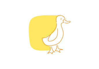 Minimalist line art of a duck floating peacefully on water, with a bright yellow sun in the background. 