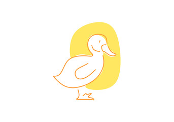 Minimalist line art of a duck floating peacefully on water, with a bright yellow sun in the background. 