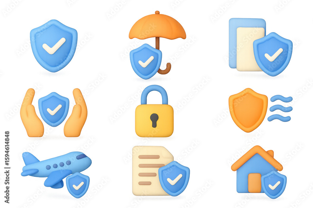 Aufkleber 3d security and protection icons set with shield and lock elements