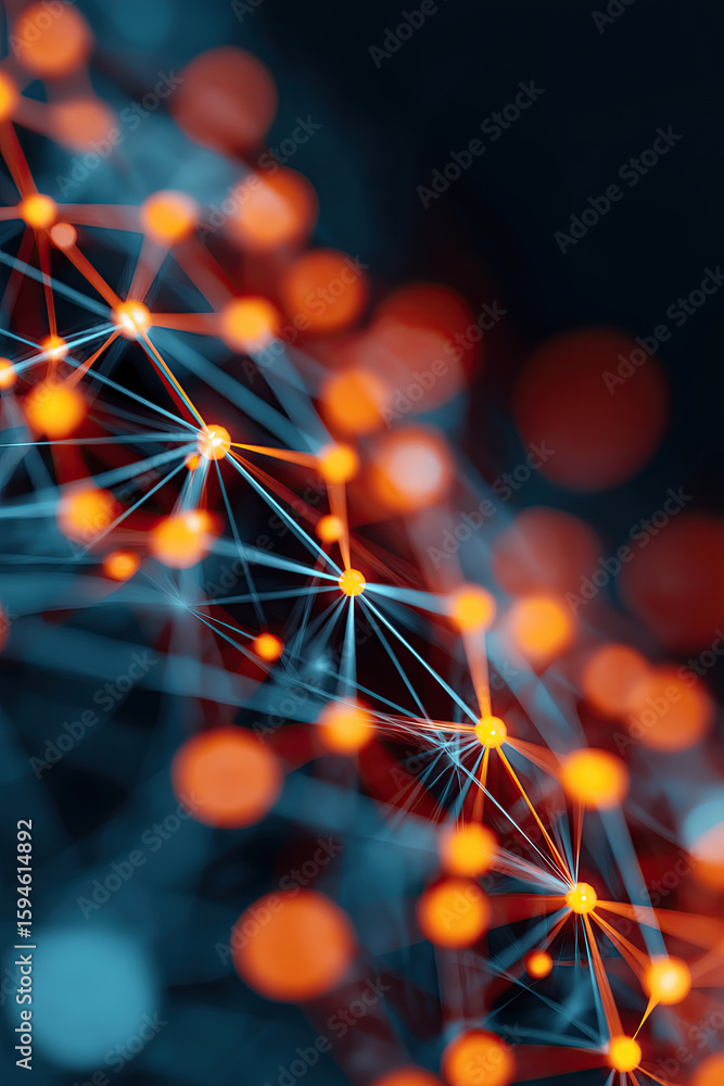 Poster background of glowing network with selective focus