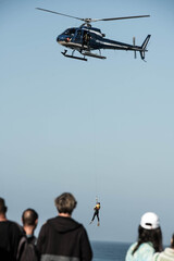 Helicopter rescue exercise on Messanges beach and its signal station