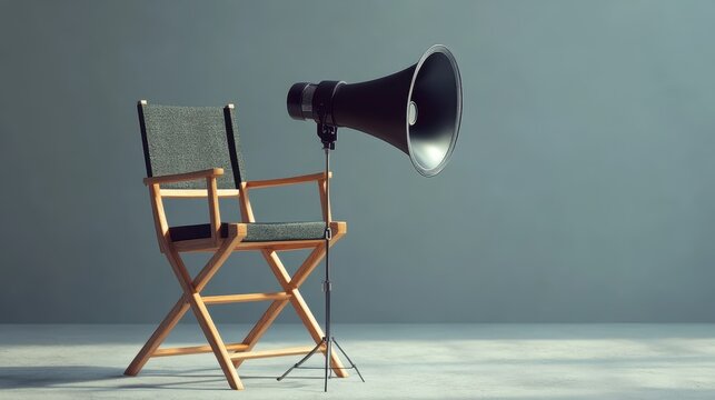 Director's Chair with Megaphone Symbolizing Leadership and Authority