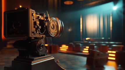 Fototapeta premium Vintage Film Projector in Charming Cinema Setting