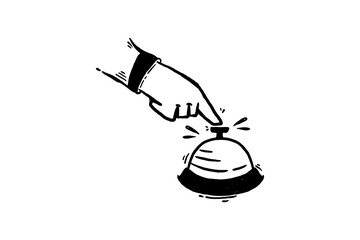 Hands pressed the restaurant bell. Hand-drawn vector illustration