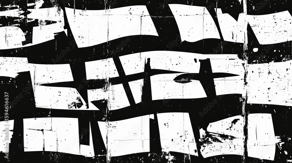 Poster abstract black and white grunge texture with wave patterns and distressed effect.