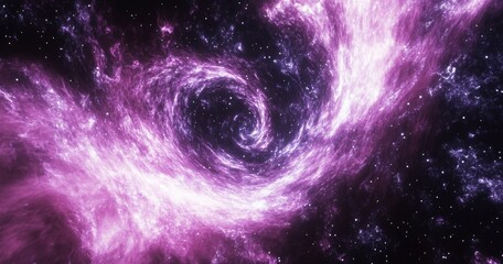 Cosmic swirl of vibrant purple nebulae.  Stars scattered across dark backdrop