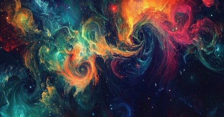 Cosmic swirling nebulae, vibrant colors