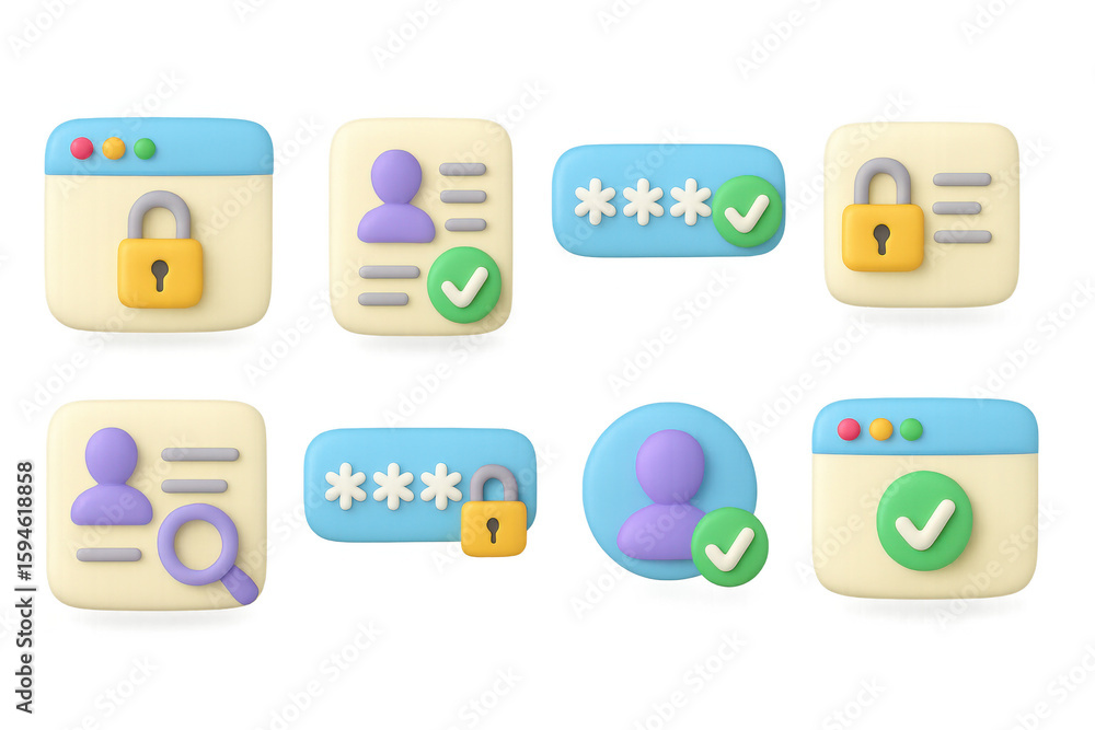 Poster colorful 3d icons for secure user login and data protection