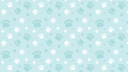 Seamless paw print vector background. Serene blue and white dog and cat footprints. Adorable pet pattern for design, fabric, and web