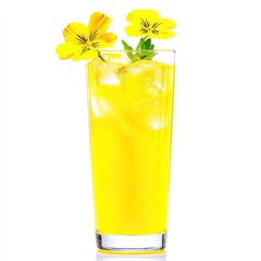 Bright yellow drink with flowers