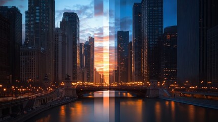 Obraz premium Stunning Time Lapse of City Skyline at Dusk with Beautiful Transition