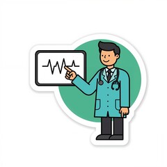 Doctor in a lab coat points at a medical screen displaying data, providing clear insight in a professional environment