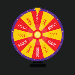 Colorful wheel of fortune for casino or jackpot games with pointer on jackpot win