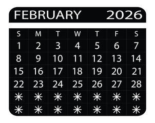 Minimalist  February 2026 Calendar with Winter Icons.