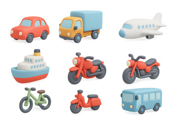 Colorful 3d vehicles collection: cars, bikes, and more for creative projects