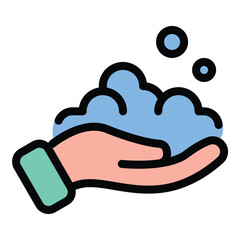 Washing hand icon flat line style illustration representing hand hygiene and cleanliness practices, suitable for healthcare services, public safety campaigns, and sanitation product promotions