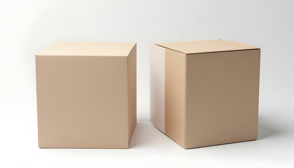 Fototapeta premium Two Cardboard Boxes on White Background Ready for Shipping or Storage