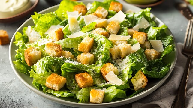 Fresh Caesar Salad with Croutons and Parmesan Cheese