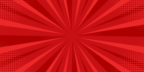 Red comic sunburst effect background with halftone. pop art comic-style vector background eps10