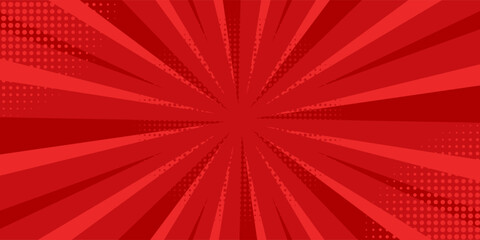 Red comic sunburst effect background with halftone. pop art comic-style vector background eps10